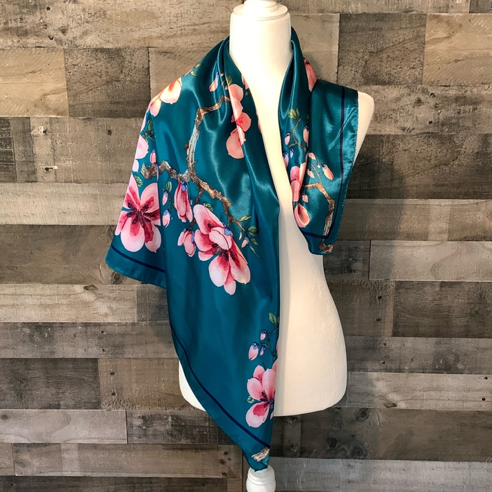 Elegant Floral Scarf Square Floral Scarf - Picture 7 of 16